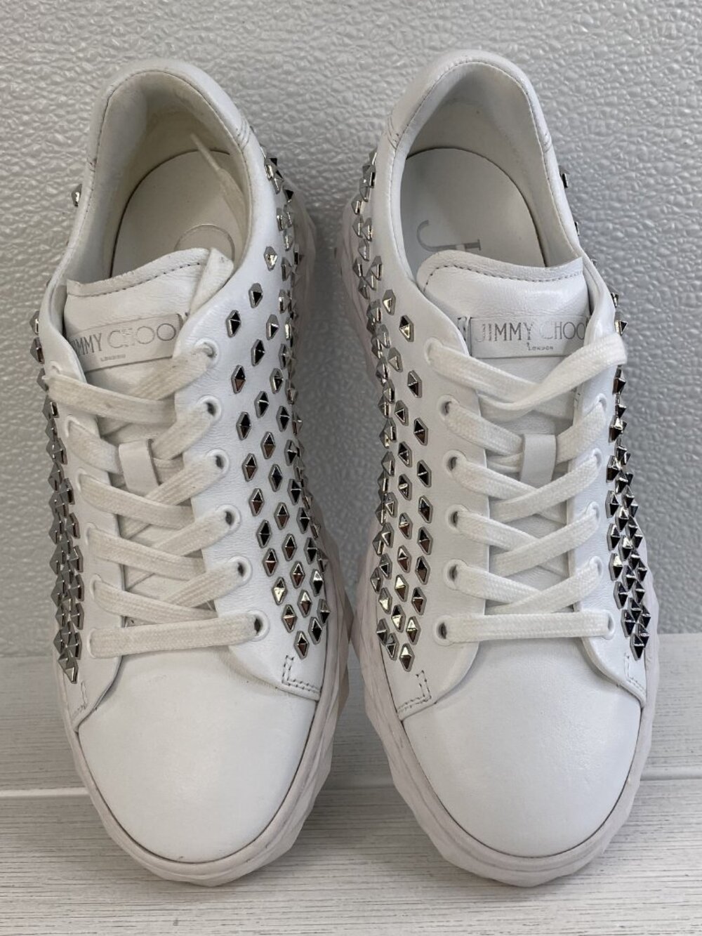 Jimmy Choo Diamond Light/F Trainers Womens US6.5 EU36.5 White Leather Sneakers